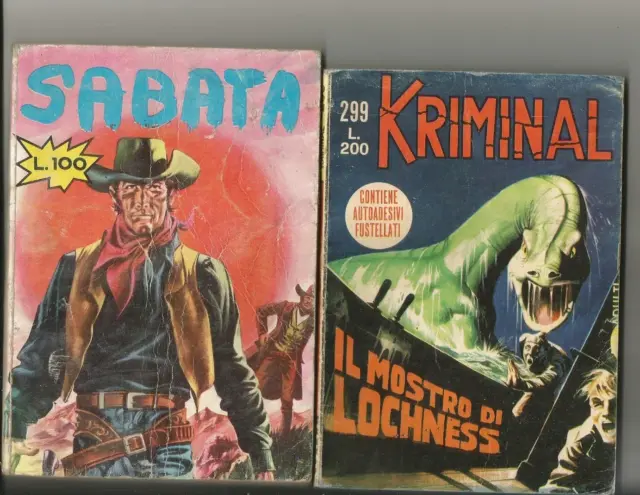 2 fumetti KRIMINAL ed. Corno 1971  n. 299  e  Sabata n.2 1971 ed. Italia