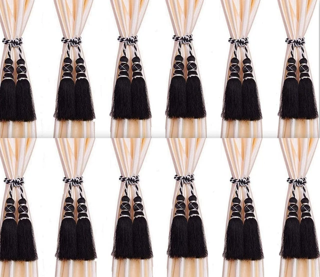 Beautiful Polyester Curtain Tassels Tiebacks Black for home decor set of 12 Pcs