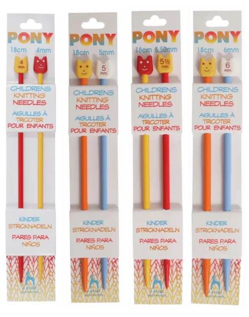 Pony Children's Knitting Needles Plastic Knit Pins Short Needle 18cm x 4mm - 6mm