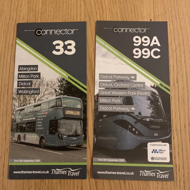 THAMES TRAVEL: 2 x bus timetable leaflets for Connector routes Didcot ...