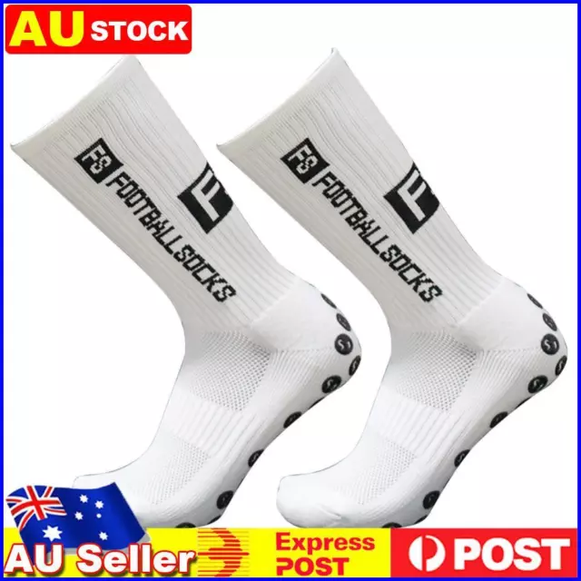 Round Silicone Suction Non Slip Football Socks Sports Training Sock (White)