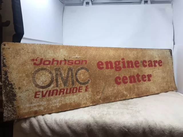 VINTAGE AUTHENTIC JOHNSON EVINRUDE OMC METAL engine care center topper SIGN