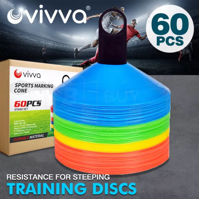 60 Pack Sports Training Discs Markers Cones Soccer Rugby Fitness Exercise