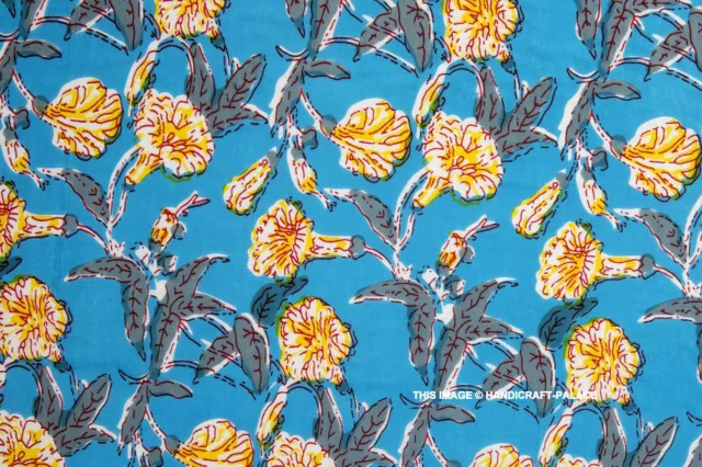 4.6m Tissu Coton Indien Fleur Main Bloc Imprimé Course Desseré Artisanat Art