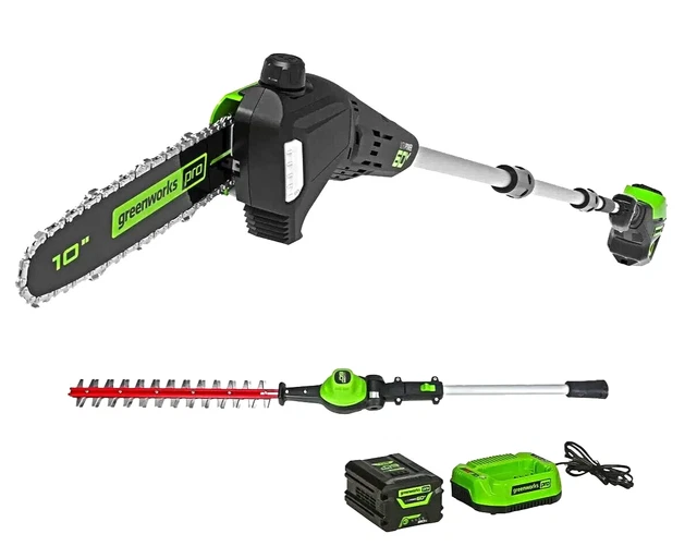 GREENWORKS 60V PRO Cordless Pole Saw w/ Pole Hedge Trimmer Attachment