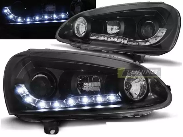Coppia di Fari Anteriori LED DRL Look per VW GOLF 5 V Daylight Neri IT LPVW99-ED