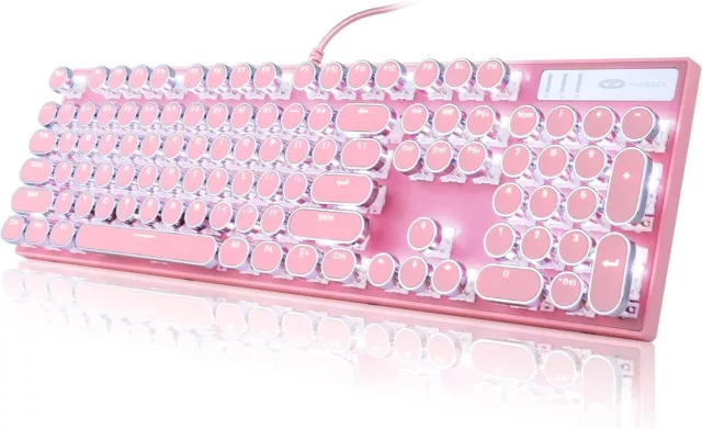 MageGee Typewriter Mechanical Gaming Keyboard, Retro Punk Round Keycap LED