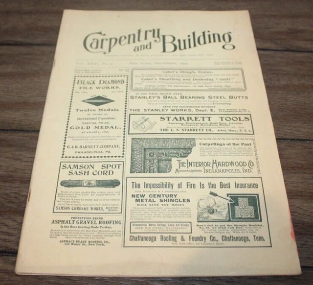 Antique Sep. 1909 CARPENTRY & BUILDING MAGAZINE Architecture TOOLS Ads++