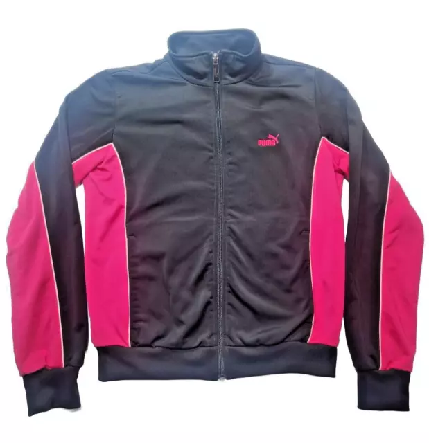 PUMA WOMEN'S TRICOT Zip Front Jacket Womens Small Black Pink Full Zip ...