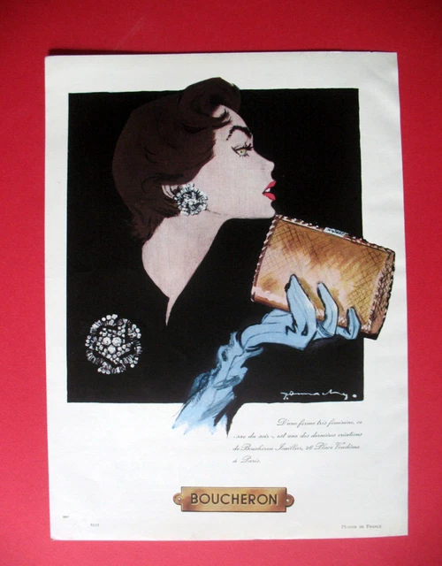 Publicite De Presse Boucheron Joaillier Bijoux Illustration Demachy Ad 1953