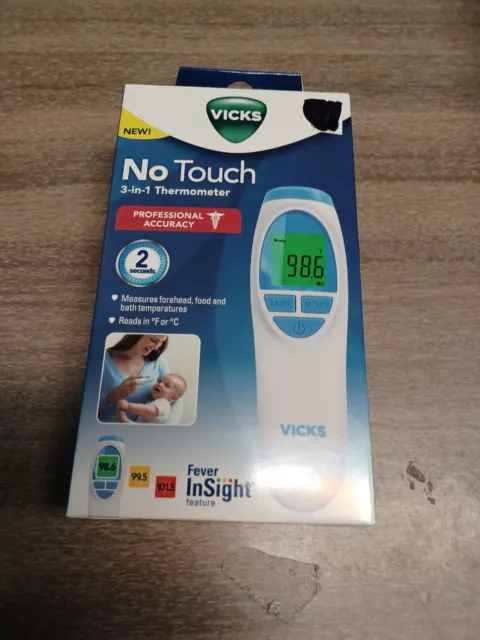 Termómetro Vicks No-Touch 3 en 1 mide frente comida y baño nuevo