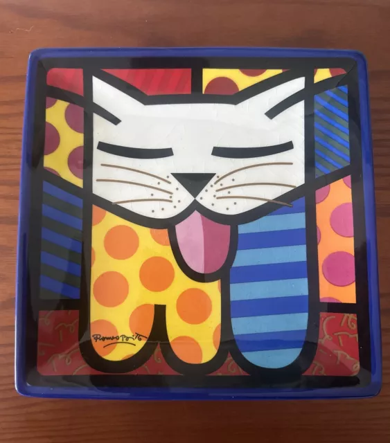 Romero Britto Square Cat Plate 8” x 8”Excellent Condition