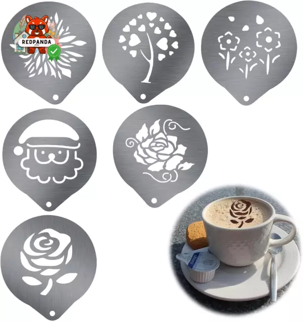 Stencil Caffè Acciaio Inox 6 Pezzi Stampini Cappuccino Latte Art Squisito Torte