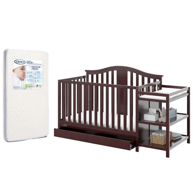 Home Square 2-Piece Set with Crib & Crib Mattress in Espresso