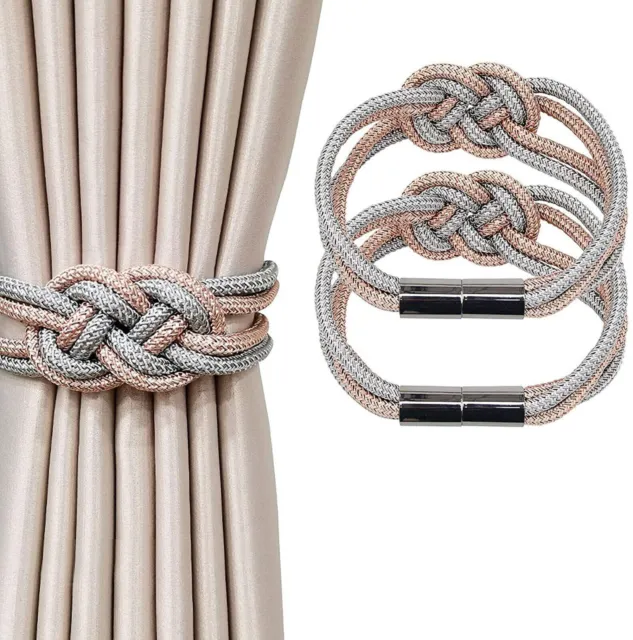 Beautiful Weave Rope Knot Curtain Holdbacks Tiebacks Grey and Pink pack of 1