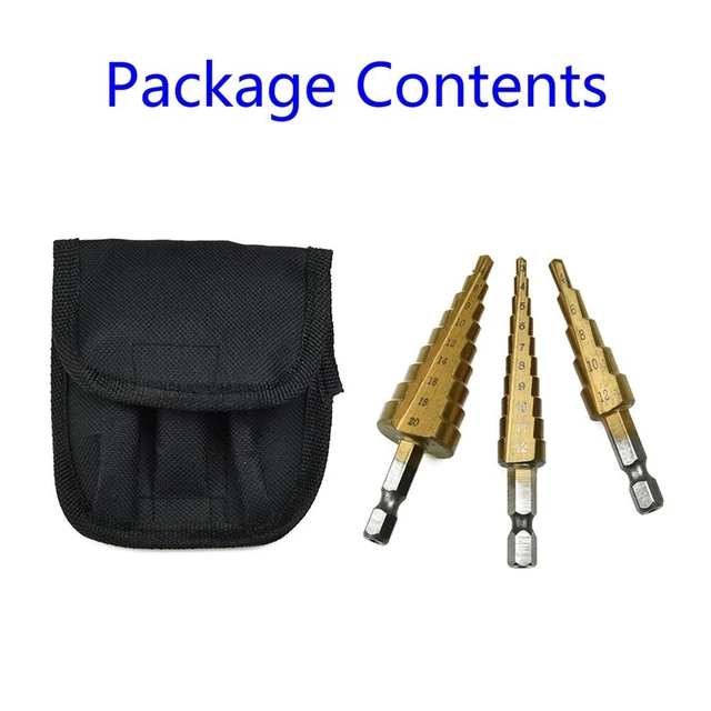 3pc Ars Titane Hex-Shank Multifonction Cône Pied Set Mèche Perceuse W / Poche
