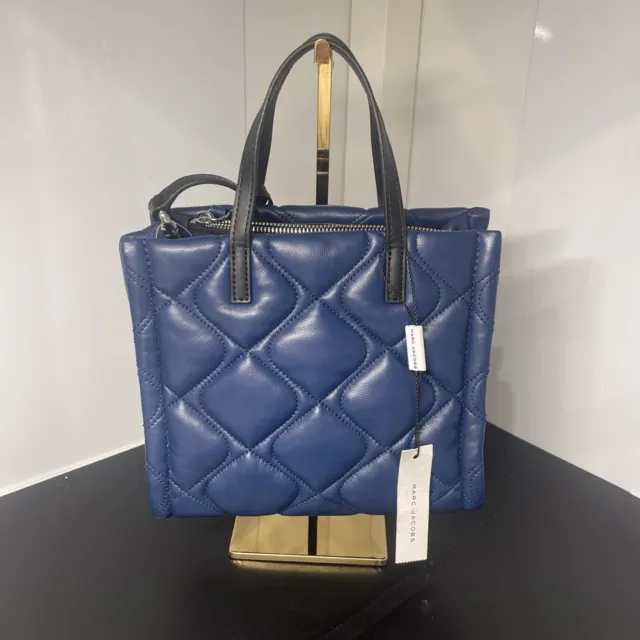 Marc Jacobs Mini Grind Quilted Leather Crossbody Tote Bag Satchel -Color BLUE-