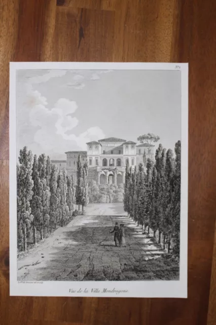 ✒ ca.1820 belle eau-forte ITALIE ROME FRASCATI vue de la villa MONDRAGONE