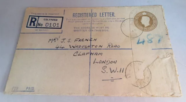 KING GEORGE VI REGISTERED LETTER 51/2d USED IN CLEAR FRONTED HOLDER