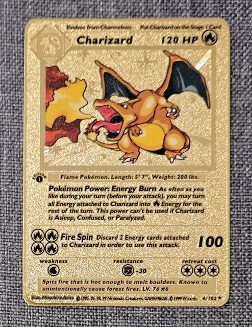 gold metal pokemon card charizard 1st Edition - Rare Collector Glossy Card Commemorate your favorite Pokemon with this Charizard 2018 Pokemon Celebrations Metal Card #4 Card Gold Metal Stainless Steel Original