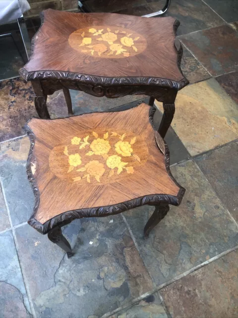 louis XV reproduction nest of 2 x small coffee tables hand carved 1970’s