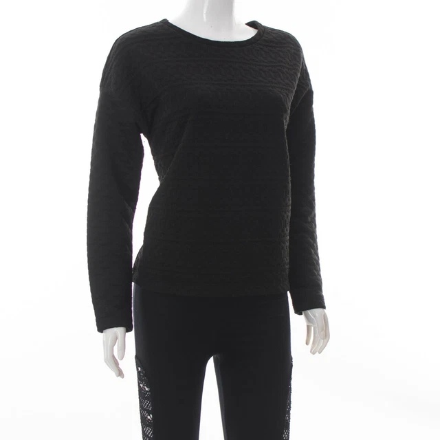 H&M FEMMES Manches Longues Col Rond Pull Panier Tissé Noir Taille EUR-S