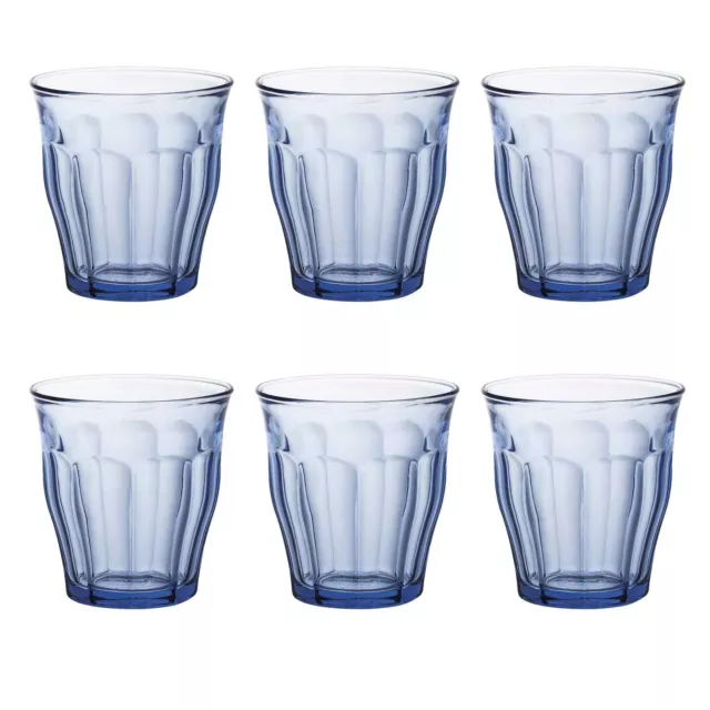 Duralex Picardie Glass Juice Water Tumblers Glasses Set Blue 310ml x6