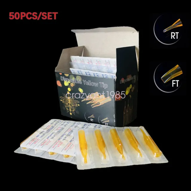 50 piezas Oro Amarillo Plástico Estéril Desechable Boquilla Aguja Puntas de Tubo RT FT