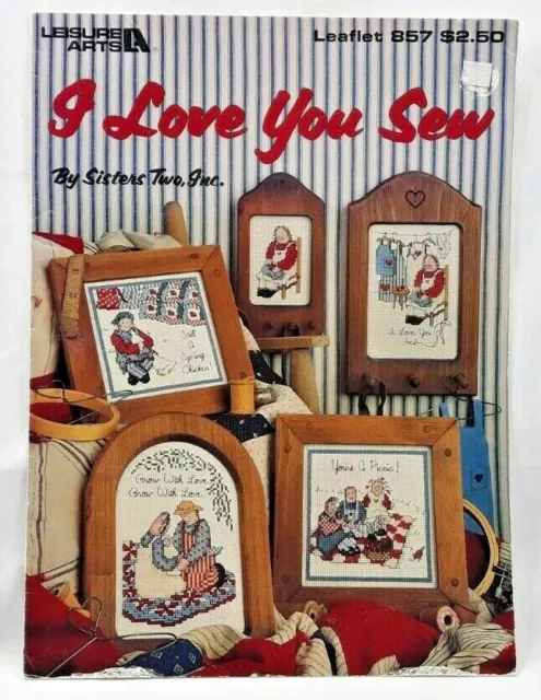 Leisure Arts I Love You 1989 costura 857 patrón punto de cruz folleto 4 diseños 6850