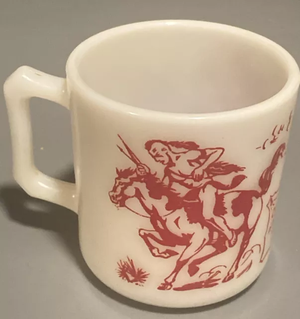 Vintage 1950s Hazel Atlas Davy Crockett Childs Milk Glass Mug Western Cowboy Mug 2