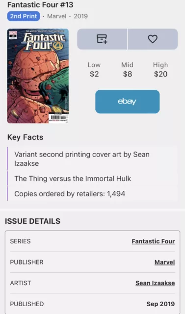 Marvel Comics Fantastic Four #13 2019 Rare 2nd Print Variant Thing vs Hulk NM 2