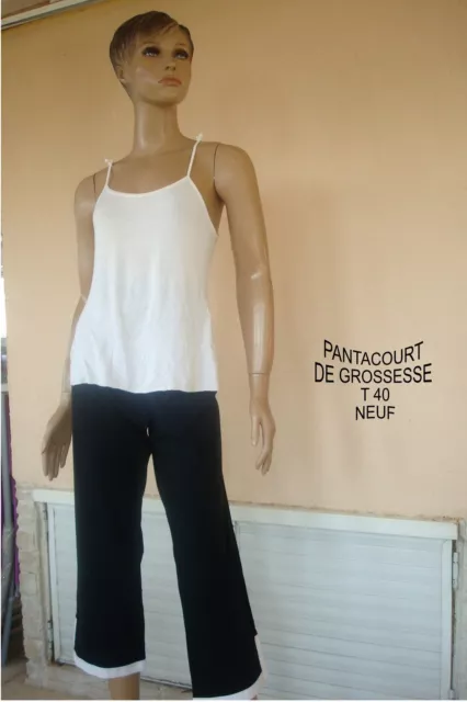 Pantacourt De Grossesse Noir & Blanc * Ligne Maternite*+ Top Blanc 40 Neuf