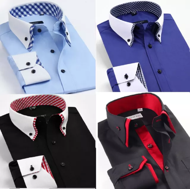 Luxury Mens Casual Double Collar Slim Fit Formal Shirt Italian Design DC02