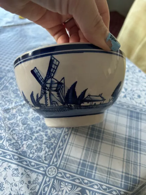 Vintage Dutch Delft hand painted blue&white bowl