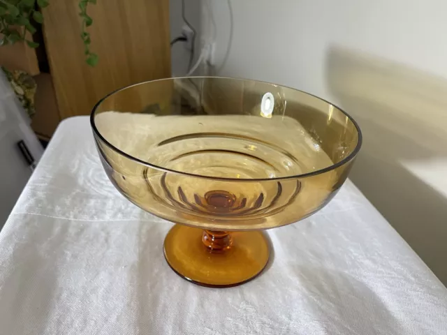 vintage amber glass bowl on pedestal 20cm diam 15cm tall. stunning 2