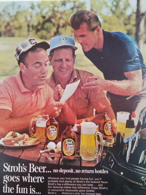 Stroh's Beer Print Ad Original Vtg 1966 Men Golf Hat Little Fibber Bra Warner