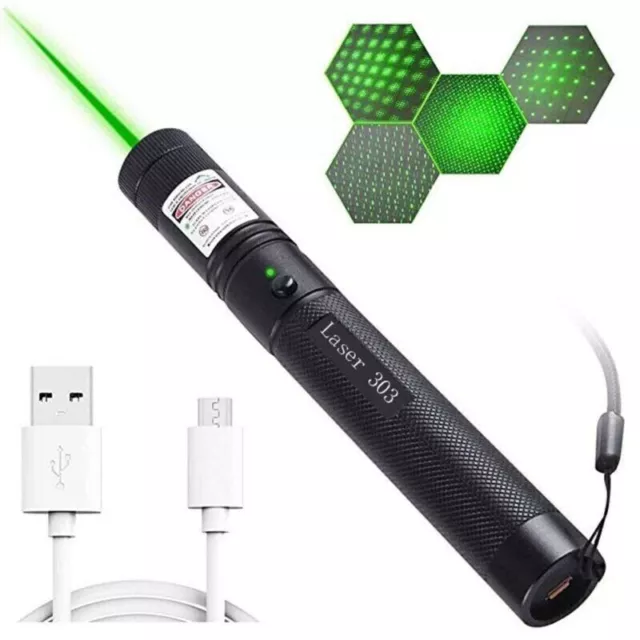 Green Laser Pointer Pen 1mw Beam Light 1000Miles USB Rechargeable Lazer Pen UK