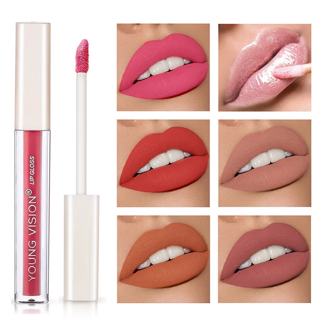 Brillo labial mate lápiz labial líquido cosméticos resistente al agua maquillaje esmalte ~