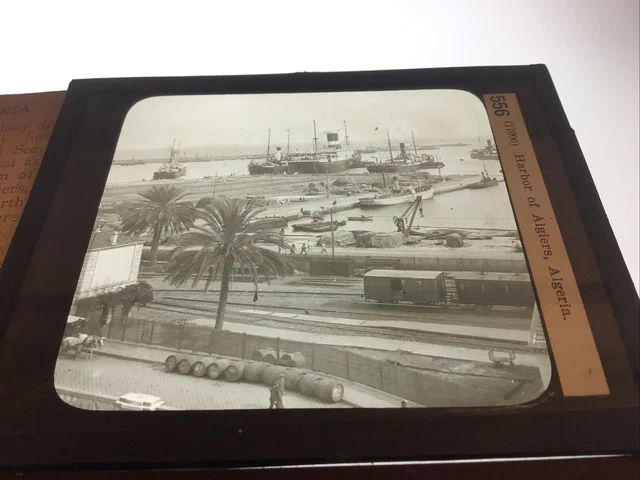 Glass Magic Lantern Slide Antique Photo Harbor Of Algiers, Algeria