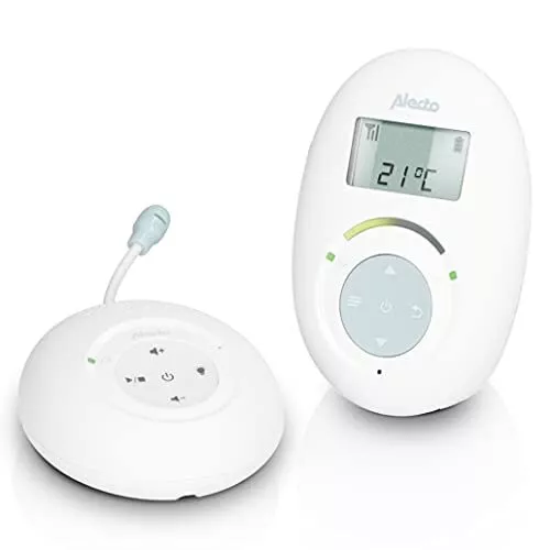 Alecto DECT Babyphone with Sparbetrieb and Display, white/blau