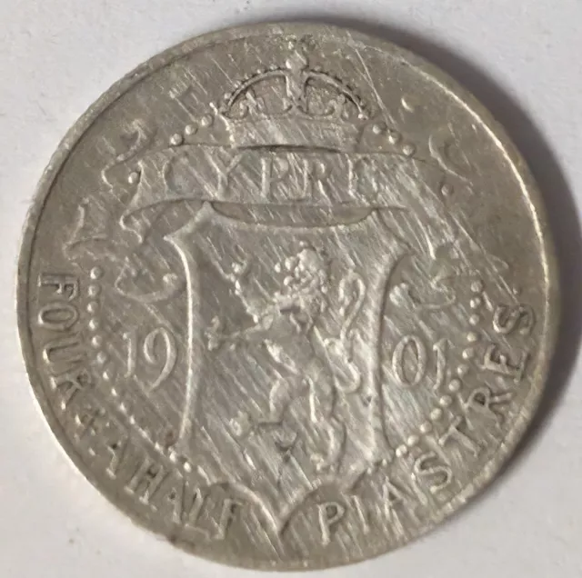 1901 Cyprus Queen Victoria Sterling Silver Four and a Half Piastres