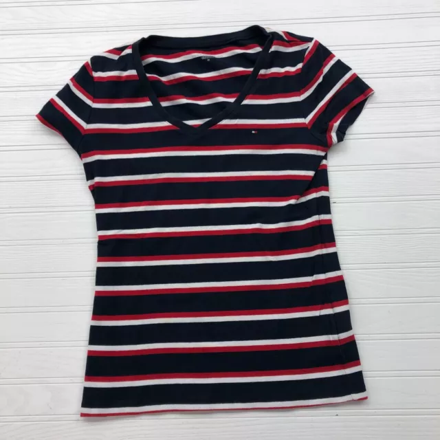 Tommy Hilfiger Striped Embroidered V-neck T-Shirt Women's Size M