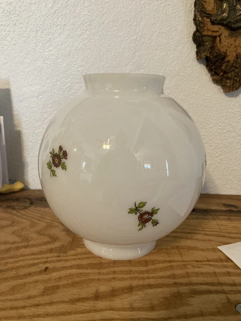 HURRICANE GWTW OIL LAMP GLOBE SHADE  FLORAL PATTERN - 3" FITTER Milk Glass 6.75”