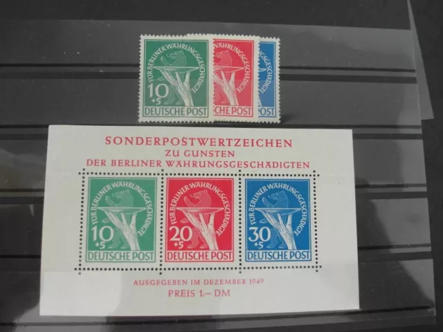 BERLIN: Block 1, Währungsgeschädigte 1949, komplett mit Ausgaben Mi.Nr.: 68-70**
