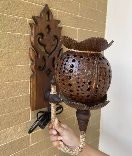 Handmade Wall Hanging Coconut Shell Carved Lampshade. Christmas Ornaments Lamp.