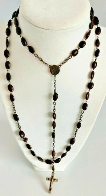Real Antique Italian Rosary with Silver Wood Crucifix Relic beads (Seeds)