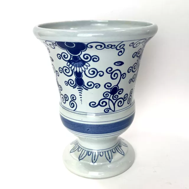 VTG Delft OUD Footed Urn Vase Blue Floral Made Holland 6.25”
