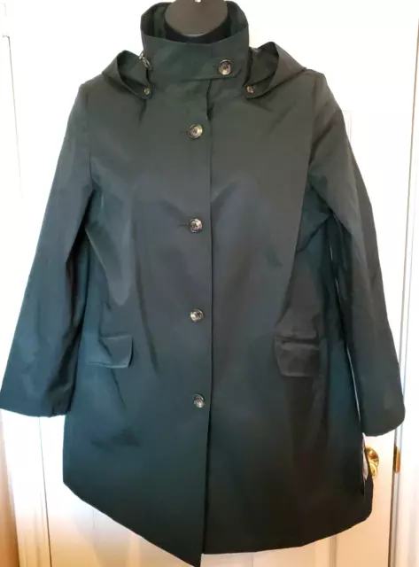 Ralph Lauren Women XL Hunter Green Cotton Blend Rain Trench Coat Detachable Hood