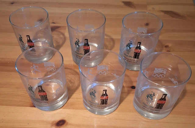 Coca Cola Atlanta 1996 Olympic Games Official Etched Glass Tumblers Set of 6 New