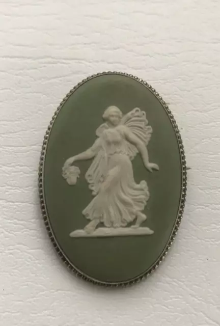 Wedgwood Green Jasperware Brooch with stirling silver mount